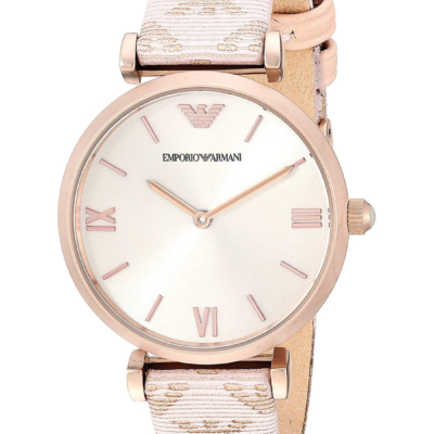 Emporio Armani Gianni T Bar Analog Silver Dial Beige Leather Strap Watch For Women - AR11127